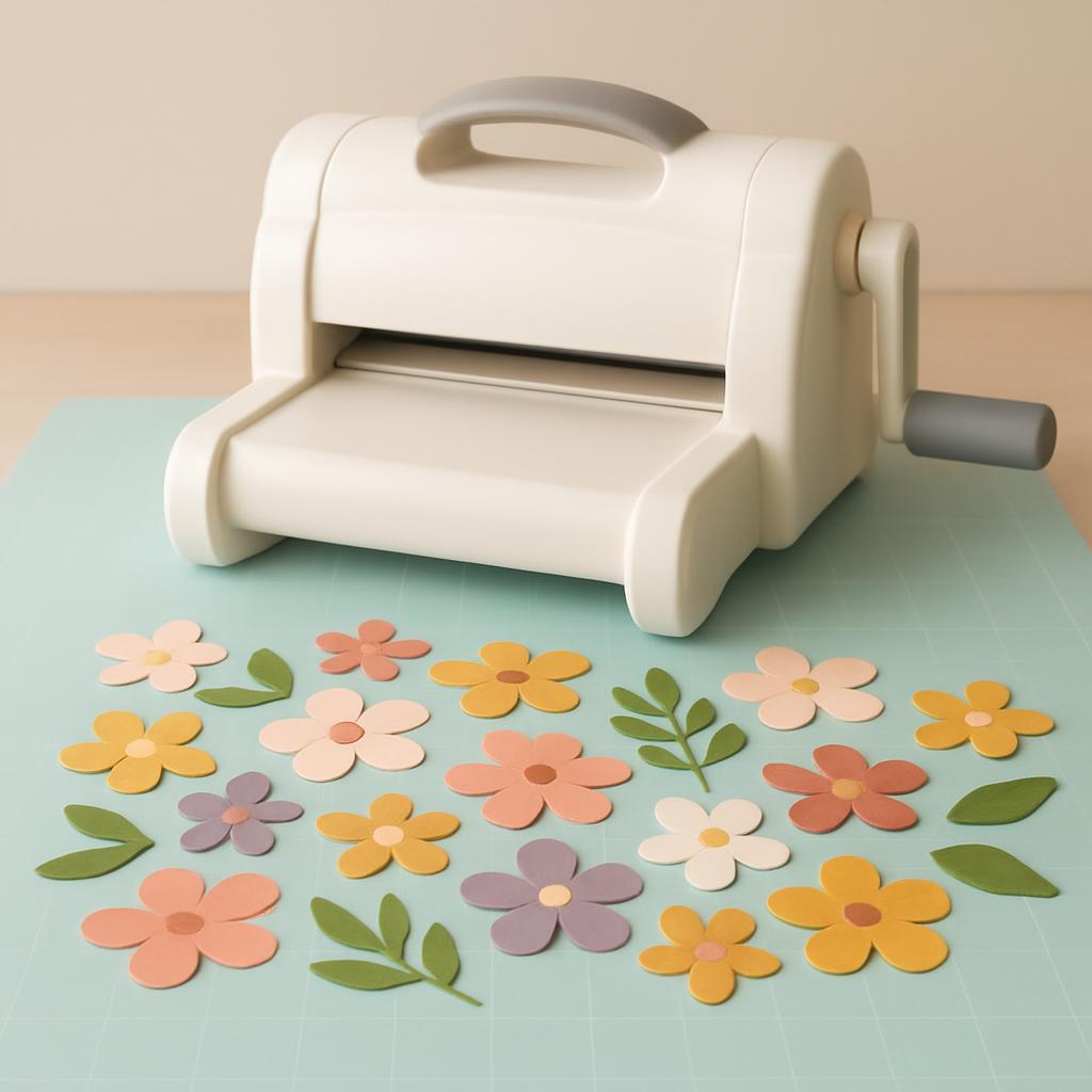 The image shows a white paper punch and flower cutouts, with an alt text of: "White plastic paper punch and colorful paper...